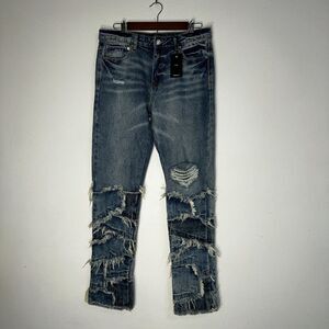 Forever 21 Men's Distressed Slim Fit Jeans 32 NWT Ripped Raw Hem Streetwear Y2K